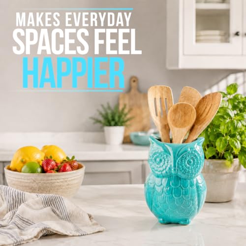 Aqua Blue Owl Utensil Holder (Aqua Blue)