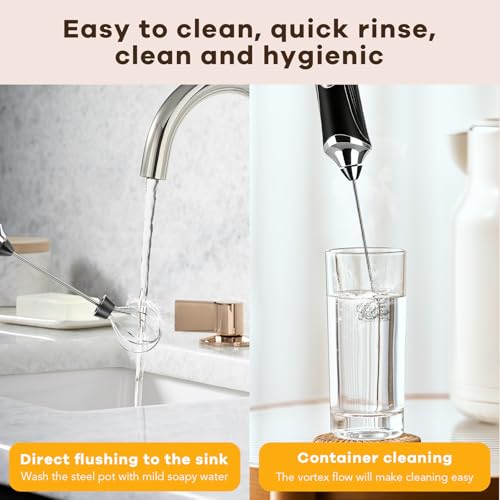 Milk Frother Handheld Rechargeable with Stand 3 Speed Frother Wand (Black-3)