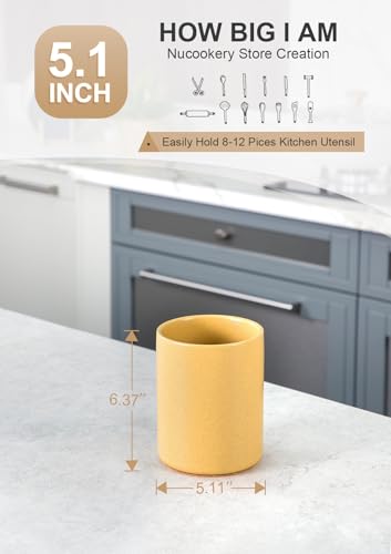 Ceramic Kitchen Utensil Holder for Countertop (Yellow Sand)