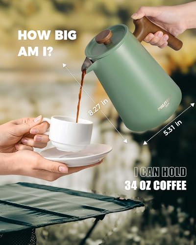 POLIVIAR French Press Coffee Maker (Green / 34 oz)