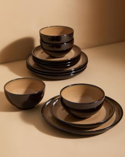 Stoneware Dinnerware Sets for 4 (Mocha Brown / Set (12pcs))