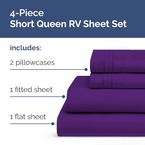 Short Queen Size 4 Piece Bed Sheet Set (36 - Purple / Short Queen)
