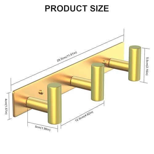 Gold Wall Mount Coat Rack (Gold / 3 "T" Hooks, 2PACK)