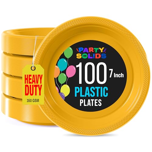 Sturdy Yellow Plastic Plates 7" Cake Plates 100 Pcs (7 inch / Yellow)