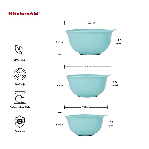 Universal Nesting Plastic Mixing Bowls with Non Slip Base and Pour Spout (Aqua Sky / Set of 3)