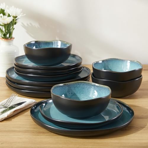 Stoneware Dinnerware Sets for 4 (Green Black / Set (12pcs))