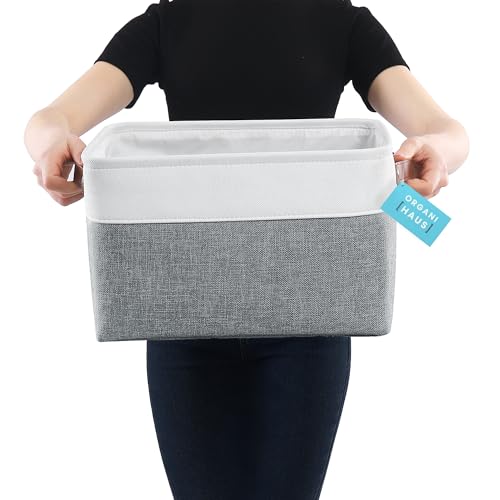 15x11in Canvas Storage Baskets 3 Pack (Gray / Off-White / Large - 3pc)