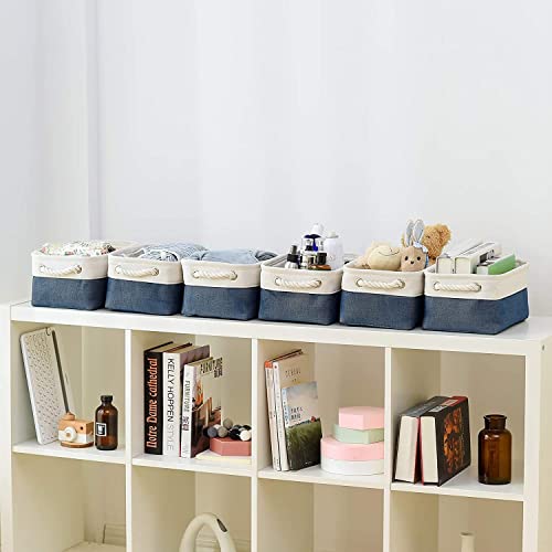 Storage Basket for Organizing (White & Blue / 6PCS/Small -11.8Lx7.9Wx5.2H)