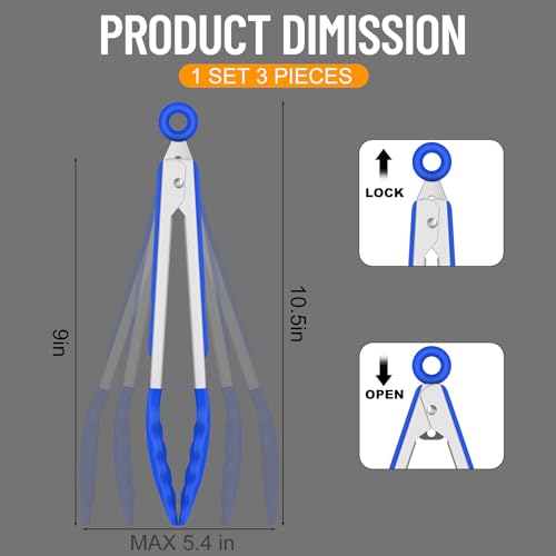 Silicone Kitchen Tongs for Cooking (Red,Blue,Green)