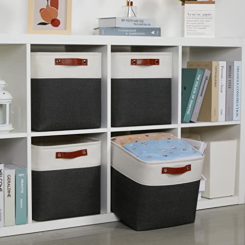 Set Of 4 Cube Storage Bins (White&Black / M-12"x 12"x12")