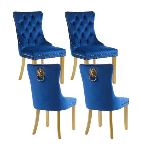 Blue Velvet Dining Chairs Set of 4 (Navy Blue)