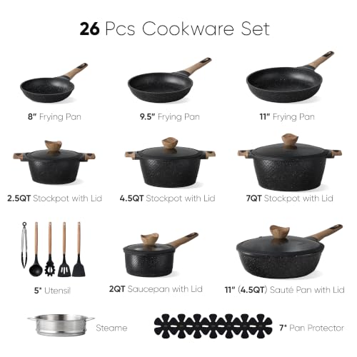 26pcs Nonstick Pots and Pans Set (Black / 26 Piece)