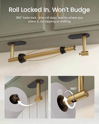 Paper Towel Holder Under Cabinet with Damping No Drill (Black&gold / One Hand Tear Holder)