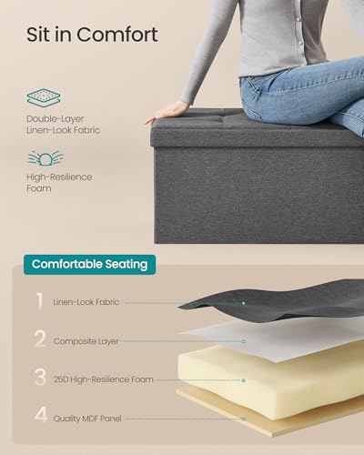 43.3 Inches Folding Storage Ottoman Bench (Dark Gray / 15"D x 43"W x 15"H (without Flipping Lid))
