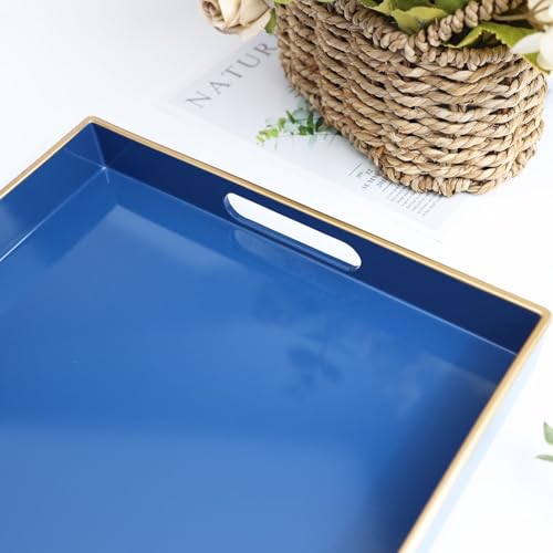 Blue Decorative Serving Tray with Handles (Navy Blue)