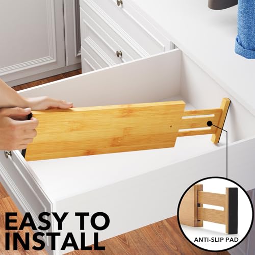 Bamboo Dresser Drawer Dividers 6 Pack (4.65''H, 17''-22''L / NATURAL)