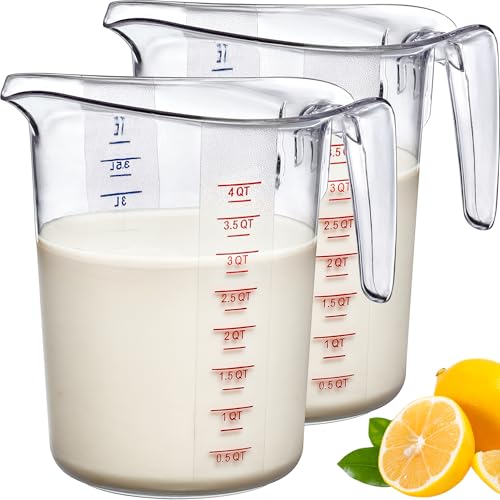 Melissa - 128-Ounce Plastic Measuring Pitcher (2-Pack), 16-Cup (4-Quart) Food-Grade Measuring Jug, Unbreakable, Stackable, Dishwasher-Safe, Great for Oil, Vinegar, Flour, and More