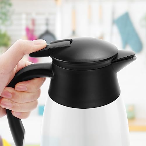 70oz Coffee Carafe Airpot Insulated Coffee Urn Stainless Steel Vacuum Thermal Pot Flask Dispenser for Coffee (White)