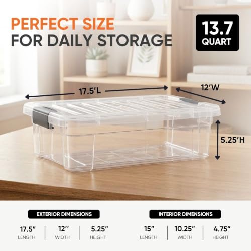 13.7 Quart Clear Plastic Storage Bin with Lid (13.7 Quarts)