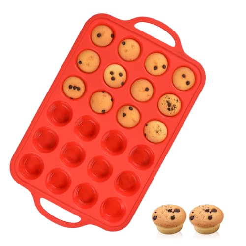 Silicone Mini Muffin Pan 24 Cups with Metal Reinforced Frame (Metal Framed: 24-Cup Mini)