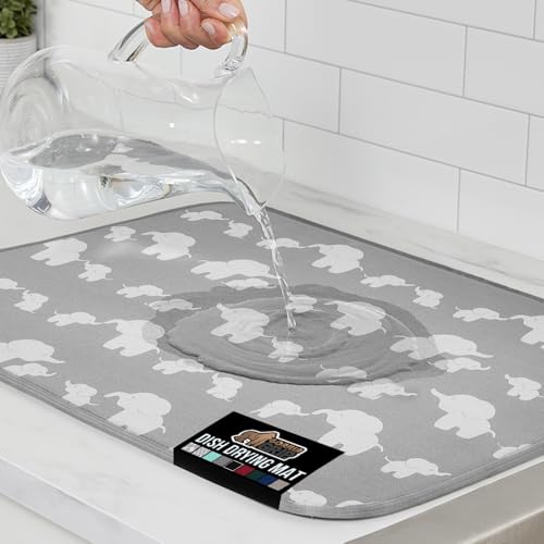 Ultra Absorbent Microfiber Dish Drying Mat (18" x 32" / Microfiber / Elephants)