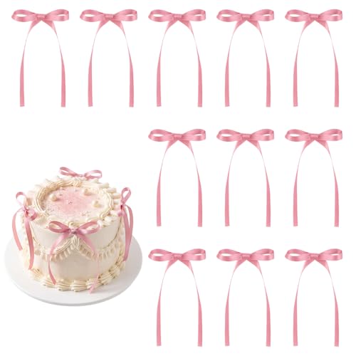 30 Pack Bow Cake Toppers Rose Pink Ribbon Bows for Cake (Rose Pink)