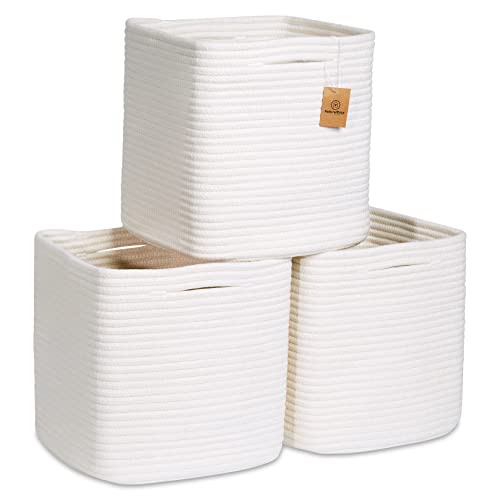 Storage Cubes 11 Inch Cotton Rope Woven Baskets for Organizing (Off White)