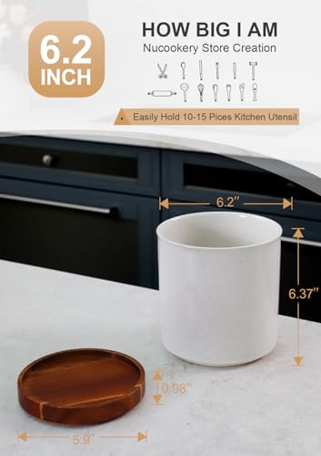 Ceramic Rotating Kitchen Utensil Holder for Countertop (Sand)