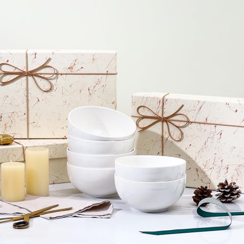 Ceramic Cereal Bowls set of 6 (White / 24 Oz)