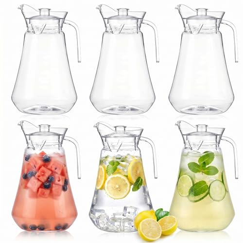 Tessco 6 Pcs Plastic Pitchers 60 Oz Clear Water Beer Jug Large (Modern)