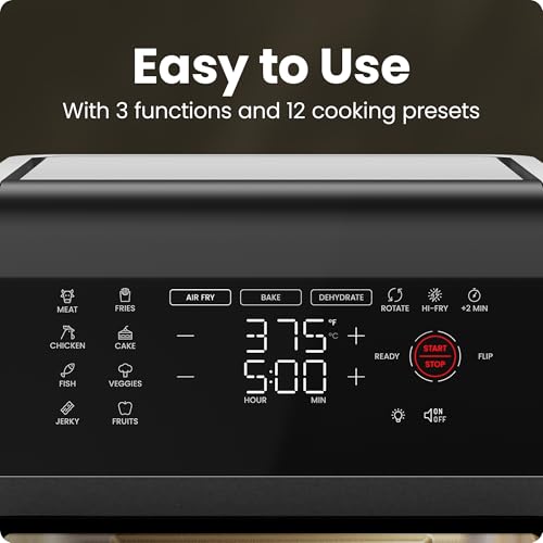 12-Quart 5-in-1 Air Fryer Oven with Digital Timer, Touchscreen, and 12 Presets - Family Size Countertop Convection Oven, Dishwasher-Safe Parts (12 quarts / Black)