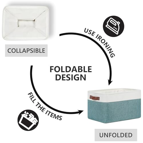 Storage Baskets for Shelves (White&Dark Green / L-15"x11"x9.5")