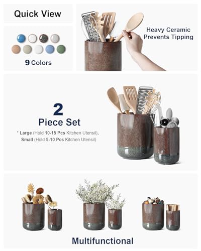 Utensil Holder for Kitchen Counter (Olive Brown Marble)