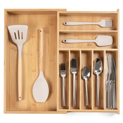 Silverware & Utensil Drawer Organizer (Natural Bamboo / From 10.5" to 19" Wide)