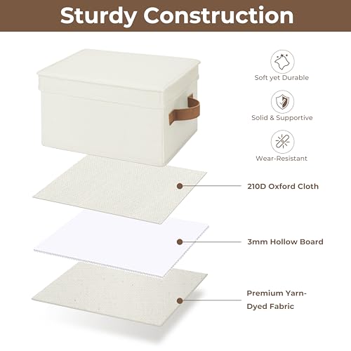 Fabric Storage Bins with Lids (Ivory / Medium)