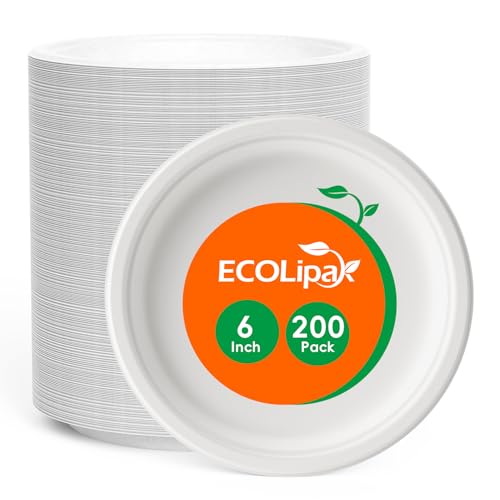 6 in 200 Pack White Disposable Compostable Dessert Paper Plates (6in-200white)