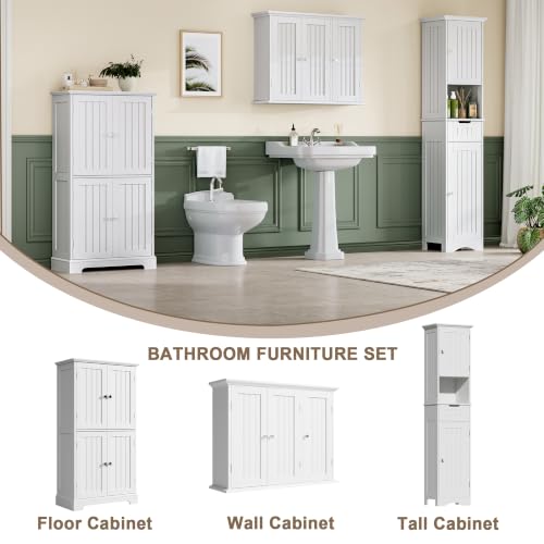 Laundry Cabinet with 3 Doors and Adjustable Shelves (White / 9.06"D x 31.1"W x 23.4"H)