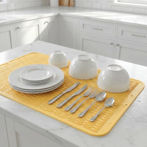 Silicone Dish Drying Mat for Multiple Usage (Yellow / 32"L x 18"W)