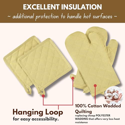 4 Piece Set 2 Oven Mitts & 2 Potholders (Sandal Yellow)