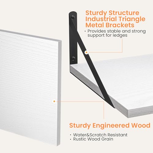20W x 12D Deep Floating Shelves Set of 2 White (White With Black Metal Bracket / 20Wx12Dx5.8H)