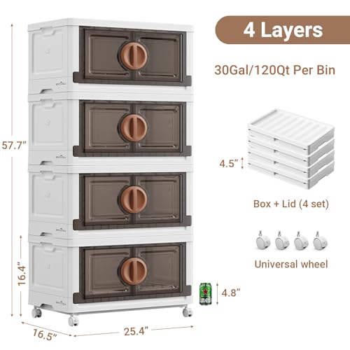 480Qt Lockable Stackable Storage Bins with Lids (White & Brown / 120QT-4Pack)