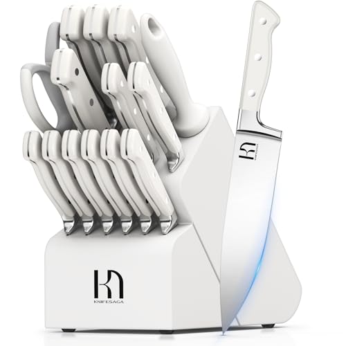15 pc Japanese Kitchen Knife Block Set (White)