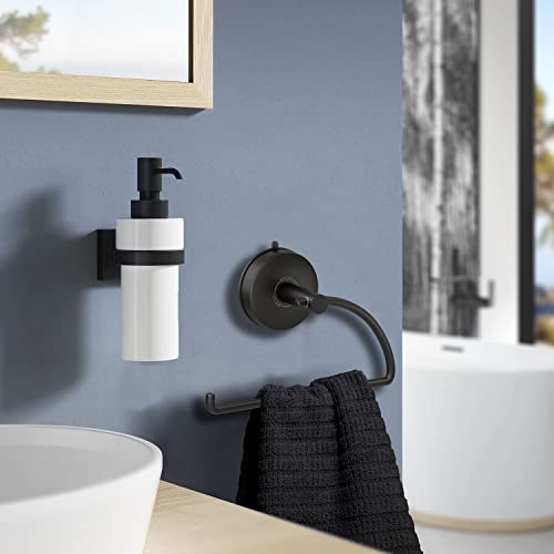 Suction Cup Hand Towel Ring Black Hand Towel Holder for Bathroom Wall SUS 304 Stainless Steel Kitchen Towel Hanger (Matte Black Style#1 / Style #01)