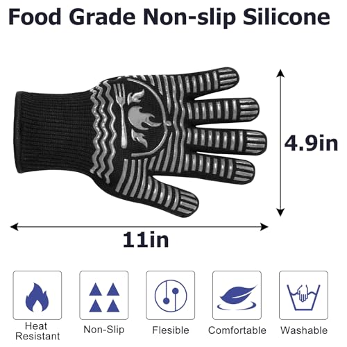 BBQ Gloves 1472°F Extreme Heat Resistant Grill Gloves (Gray / 11inch)