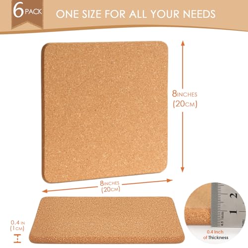 Cork Trivets for Hot Pots and Pans (03-8 Inch 6pcs Square)