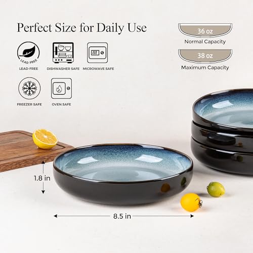 8.5" Ceramic Pasta Bowls Set of 4 (Set of 4 / Blue White)