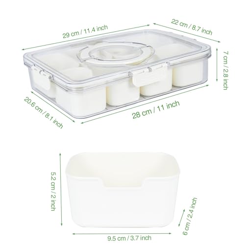 2Pcs Snackle Box Snack Containers with Lid Divided Serving Tray with Handle (8 Compartments-2pcs / White)