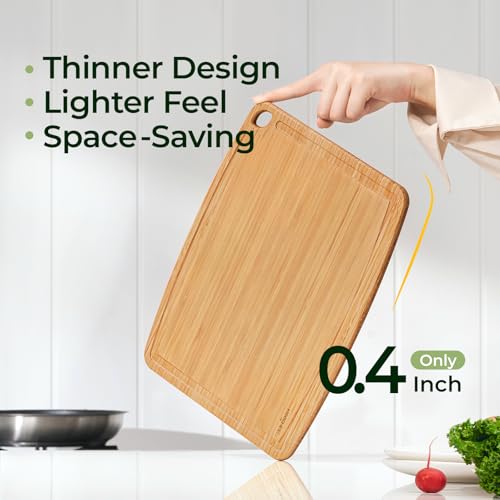 Dishwasher Safe Bamboo Cutting Boards Durable Lightweight Wood Cutting Board for Busy Kitchen (Set of 2 (Medium + Small))