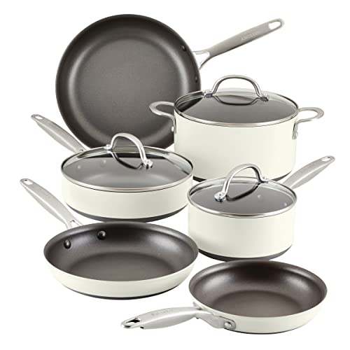 Achieve Hard Anodized Nonstick Cookware Pots and Pans Set (Cookware Set (9 Piece) / Cream)