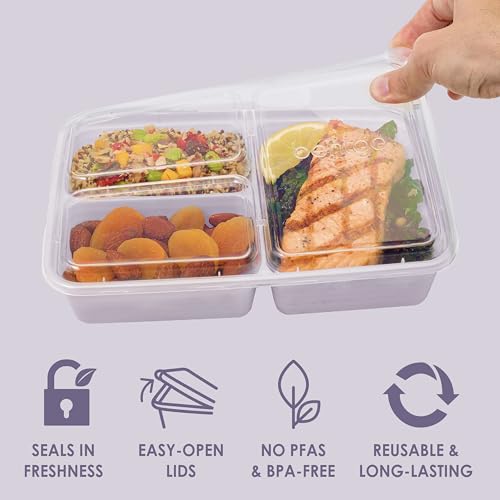 Prep 3 Compartment Meal Prep Containers with Lids (Lilac)